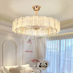 Ventilador de techo de cristal de lujo con luz LED empotrada para sala de estar, dormitorio, estilo moderno minimalista, diseño de aspas fijas - Product Image 3