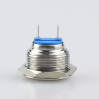 Interrupteur à bouton-poussoir momentané en acier inoxydable IP65 16 mm, tête plate ronde, 2 broches, anti-vandalisme