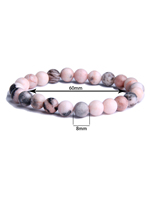 Gelang manik-manik batu Jasper Zebra merah muda 8mm, gelang hadiah liburan persahabatan pita elastis cinta untuk pria dan wanita