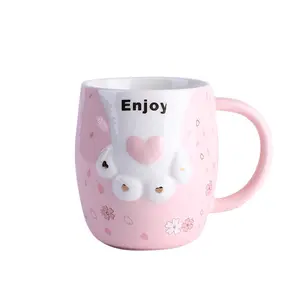 Креативная Милая мультяшная керамическая розовая и белая кошачья лапка фарфоровая молочная кофейная кружка с ручкой