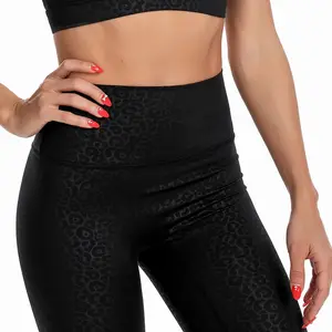 Frauen Yoga Active Wear Leopard geprägt Hochwertige Polyester Spandex benutzer definierte Logo Workout Gym Sportswear Hose