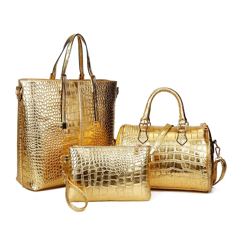 Custom Handbag Leather Crocodile Pattern Gold Tote Crossbody Bag Coin Purse Women's Handbags