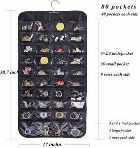 ที่เก็บเครื่องประดับแบบแขวนสองด้าน, ผ้าไม่ทอ 80 กรัม และช่องใส PVC, 40 ช่อง 36 ตะขอสำหรับสร้อยคอ, ต่างหู, กำไลข้อมือ - Product Image 6