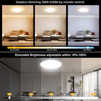 Lustre de plafond LED RBG moderne 24W Ultra-fin rond avec couvercle en ABS 3000-6000K Télécommande pour l'éclairage domestique et hôtelier