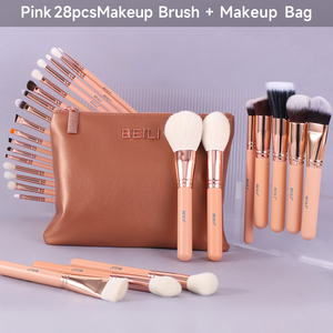 Juego de 28 Brochas de Maquillaje BEILI en Oro Rosa con Mango Rosa, Pelo de Cabra, Brochas Personalizadas para Base, Contorno, Ojos y Polvos, Marca Privada - Product Image 6