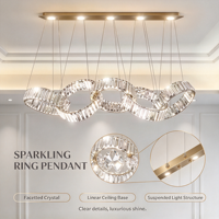 Lustre LED moderne en cristal linéaire avec anneaux entrelacés, lampe suspendue réglable pour salle à manger et hall d'entrée