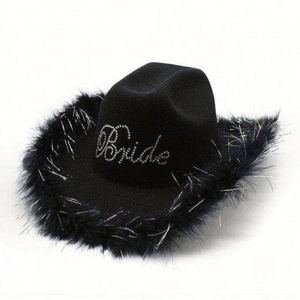 Wholesale in Stock Poly-Cotton Felt Cowboy <b>Hats</b> White <b>Wedding</b> Party Shiny Feather Edge Cowboy Fedora <b>Hats</b> - Product Image 3