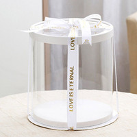 Grande boîte à gâteau ronde transparente à motif cylindrique clair fleur cadeau boîte à gâteau anti-poussière
