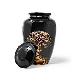 Urne funéraire noire avec motif Arbre de Vie pour cendres humaines adultes, urne décorative en laiton, urne funéraire classique pour cendres d'adultes - Product Image 1