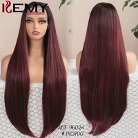 KEMY HAIR Perruques synthétiques de luxe résistantes à la chaleur 13*6 Perruques avant synthétiques droites pour femmes noires transparentes