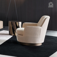 Fauteuil individuel en tissu de luxe italien, design élégant, pieds en métal, rembourrage en mousse, pivotant à 360 degrés, pour salon