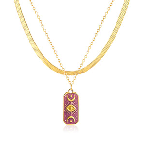 Collar de Doble Capa con Cadena de Serpiente Plana y Dije de <span class=keywords><strong>Tarot</strong></span> Sol y Luna, Chapado en Oro de 18k, Acero Inoxidable, para Mujer - Product Image 1