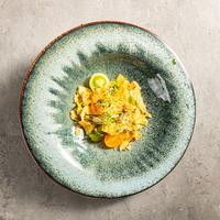 Vaisselle en céramique vintage bleue à texture de pierre réactive, vaisselle en porcelaine, plats à dessert pour restaurant, chef, bols à soupe inclinés en céramique