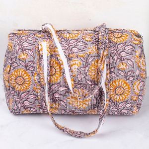 Block Printed Cotton Quilted Foldable Durable Sport Weekender Duffle Bag Zipper Large Capacity Portable Travel Bag for Women - Product Image 1