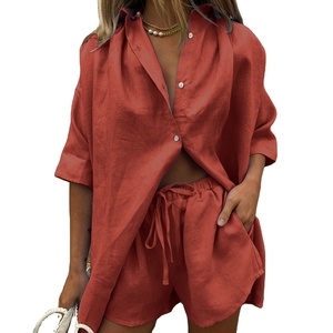 Ensemble <span class=keywords><strong>de</strong></span> pyjamas <span class=keywords><strong>en</strong></span> fil <span class=keywords><strong>de</strong></span> coton à col <span class=keywords><strong>en</strong></span> V pour femmes chemise <span class=keywords><strong>de</strong></span> nuit légère respirante Chic <span class=keywords><strong>en</strong></span> mousseline <span class=keywords><strong>de</strong></span> soie loisirs vêtements <span class=keywords><strong>de</strong></span> maison pour l'été et le printemps - Product Image 1