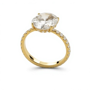 Anillo de Compromiso Solitario Clásico con Corte Ovalado, Chapado en Oro de 18K/14K, con Diamante Cultivado en Laboratorio de Corte Brillante Redondo, Joyería para Mujer - Product Image 4