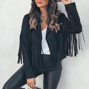 <strong>King</strong> Mcgreen Star Fringe Faux Suede Jacket Motorcycle Lapel Handsome Jacket Fall Ladies Solid Fringed Short <strong>Coat</strong> Women Jackets - Product Image 3