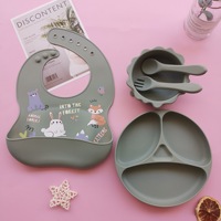 Ensemble repas pour bébé en silicone de qualité alimentaire : assiette carrée à ventouse, bol, cuillère, fourchette, bavoir et set de table