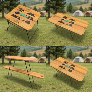 <b>Foldable</b> Wooden Outdoor <b>Table</b> with Camping Design Rustic Style Metal Frame for Picnic and Camping Use - Product Image 1