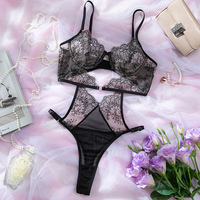 Body sexy en dentelle brodée pour femme, push-up, en résille transparente, avec détails brodés, lingerie une pièce style Baddie