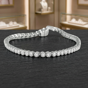 1.70 Carat Natural Round Brilliant Cut Milgrain Bezel <b>Set</b> Women's Tennis Bracelet Diamond <b>Bangles</b> Everyday Wear Collection - Product Image 2