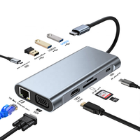 Nouvelle station d'accueil multiport USB-C 11-en-1 avec lecteur de cartes SD/TF, audio USB 3,5 mm, Type C 11-en-1 multi-ports