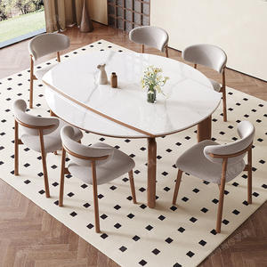 Ensemble table et chaises de salle à manger 6 pièces extensible en noyer, style moderne minimaliste - Product Image 2