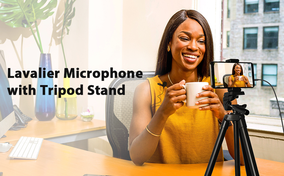MAONO micro Cravate Clip-on Condenseur Micro cravate kit avec le Support De Trépied Pour Appareil Photo Ordinateur ou Téléphone