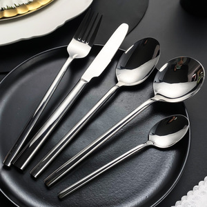 Ensemble de couverts en acier inoxydable 304, manche rond épais, couteau à steak, fourchette, cuillère, pour restaurant et hôtel - Product Image 4