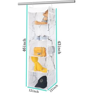 5 Shelves Hanging Closet Organizer 1 Pack Fabric <b>Storage</b> With 6 Side Pockets For Clothes <b>Shoes</b> Bedroom Use - Product Image 3