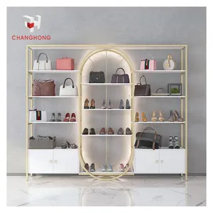 Moderne Multifunctionele Metalen Houten Tas Schoenen Display Rek Winkel Fixeert Retail Retail Display Planken Voor Winkel