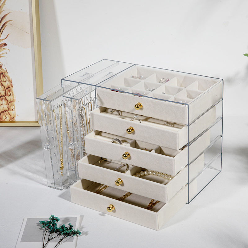 Beige 5-layer velvet + 2-layer transparent drawer