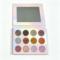 Palette de fards à paupières duochrome 12 teintes avec logo personnalisé, palette à marque privée avec miroir, plusieurs couleurs disponibles pour la vente en gros
