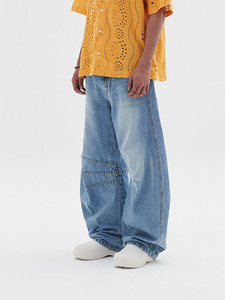 OEM <b>Custom</b> Multi Darted <b>Balloon</b> Denim Pants Blue High Waist Baggy Denim Jeans - Product Image 2