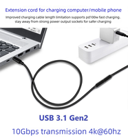 Cable de Extensión USB 3.1 Tipo-C Macho/Hembra, 10 Gbps, PD 100 W, 5 A, Carga Rápida, 4K/60 Hz, Revestimiento de PVC Blindado, para Auriculares de Computadora IOS