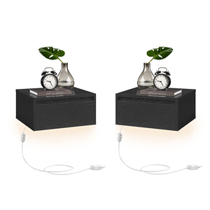 Comodini Sospesi a Parete, Set di 2 Tavolini da Notte in Legno con Cassetti - Product Image 2