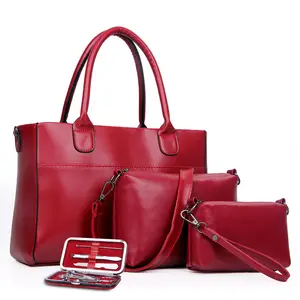 便宜的Conjunto De Bolsas Femininas简约女士设计包红色蓝色3件套手提包