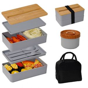 High Quality Custom Logo Reusable Bpa Free Japanese Kid Bento <b>Lunch</b> <b>Box</b> Double Layer <b>Lunch</b> <b>Box</b> With Bamboo Lid - Product Image 3