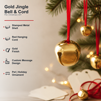 Clochette en métal doré personnalisée OEM avec cordon rouge pour collier d'animal, décoration de Noël à suspendre, ornement de vacances DIY