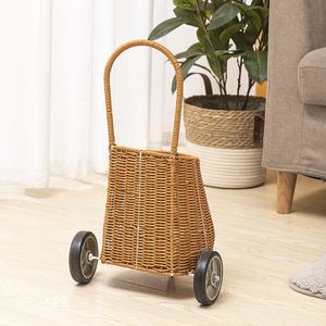 Chariot de courses en osier de style australien sur roues, panier en osier Luggy, chariot en osier pour jouets, panier en osier en rotin PP - Product Image 4