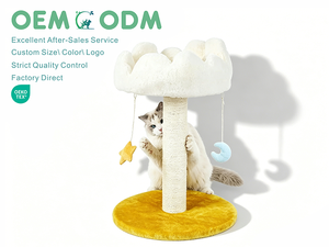 2026 Moderner weißer, kurzer Plüsch-Kratzbaum mit Mond- und Sternmotiv, Aktivitäts-Kletterbaumhaus, mehrstöckiger Kletterturm für kleine Katzen - Product Image 1