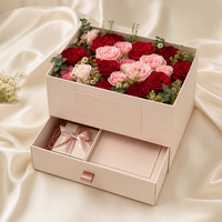 Grande boîte à fleurs en carton avec compartiment cadeau pour emballage de bouquet de roses, plateau d'insertion, couvercle et base rigides