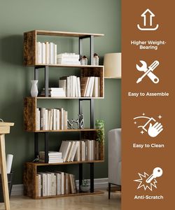 <strong>Tall</strong> Book <strong>Shelf</strong> <strong>Unit</strong> for Living Room Bedroom, White Special Shaped Wooden Bookcase - Product Image 2