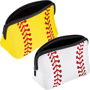 Bolsa de Maquillaje de Neopreno Impermeable y Resistente a los Golpes, con Forma de Concha, Color Amarillo para el Día del Partido, con Costuras Rojas, para Viajes, Cosméticos, Béisbol - Product Image 1