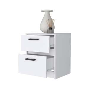 <b>White</b> 2 Drawer Nightstand Modern Bedroom Storage <b>Cabinet</b> With Black Handles For <b>Bedside</b> Use - Product Image 5