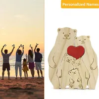 Desain Modern untuk Puzzle Beruang Kayu Tema Keluarga, Ornamen Pelukan Nama Keluarga yang Dipersonalisasi, Dekorasi Hadiah Natal