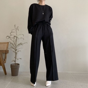 Ensemble <span class=keywords><strong>chic</strong></span> coréen pour <span class=keywords><strong>femme</strong></span> : sweat-shirt ample à manches longues et <span class=keywords><strong>pantalon</strong></span> à taille élastique avec cordon de serrage - Product Image 3