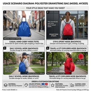 Fashion Polyester <b>Drawstring</b> Backpack Series Premium Mesh Sport Gym Outdoor Travel School Tote <b>Bag</b> Custom Logo 10L Capacity <b>Bag</b> - Product Image 4