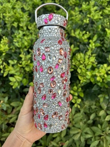17Oz thép không gỉ long lanh Hot hồng pha lê Rhinestone ly Bling tinh thể kim cương chai nước với chuỗi - Product Image 2