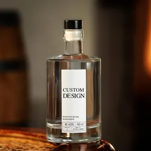 Lujo personalizado 700ml 500ml vacío redondo Vodka botella de vidrio licor vino whisky Gin Tequila vidrio Vodka botella proveedor